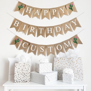 Bannière joyeux anniversaire Fiesta | Fête d&#39;anniversaire fiesta | Décoration de fête cactus | Bannière personnalisée | Décorations de fête d&#39;anniversaire mexicaines