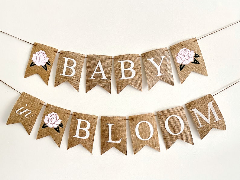 Baby Shower Banner, Baby in Bloom Banner, Floral Baby Shower Banner, Flower Shower Decorations, Burlap Banner, B1256 image 2