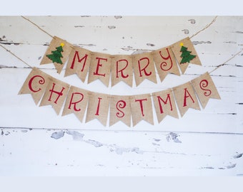 Merry Christmas Banner, Christmas Banner,  Christmas Decor, Christmas Garland, Holiday Banner, Rustic Christmas Burlap Banner, B374