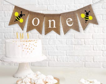 First Bee Day |  One High Chair Banner | Bee Party Decorations | First Birthday Decorations | Cake Smash Decor | 1st Birthday Decor