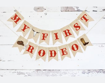 Western First Birthday Party, Western Party Decor, My First Rodeo Cardstock Banner, Cowboy Birthday Decoration, Rodeo Theme Party Sign, P174