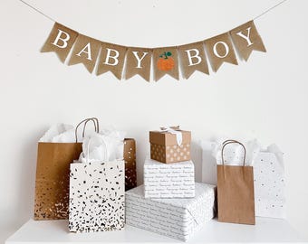 Baby shower a forma di zucca, decorazioni per baby shower per maschietti, rivelazione del sesso del bambino, annuncio di nascita, striscione a forma di zucca, decorazioni per feste autunnali, striscione in tela di iuta