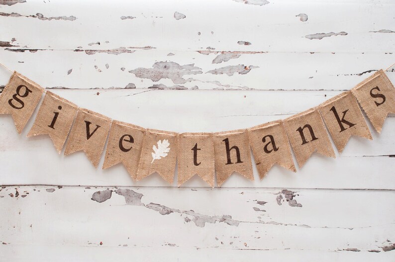 Give Thanks Banner, Thanksgiving Banner, Give Thanks Burlap Banner, Thanksgiving Decor, Thanksgiving Photo Prop B017 image 2