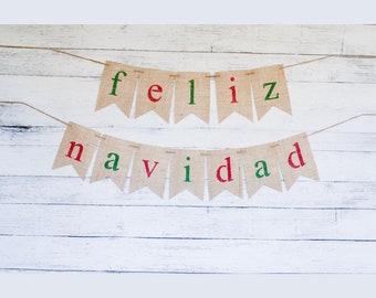 Feliz Navidad Banner, Christmas Burlap Banner,  Merry Christmas Burlap Banner, Christmas Decor, Holiday Decor, B370