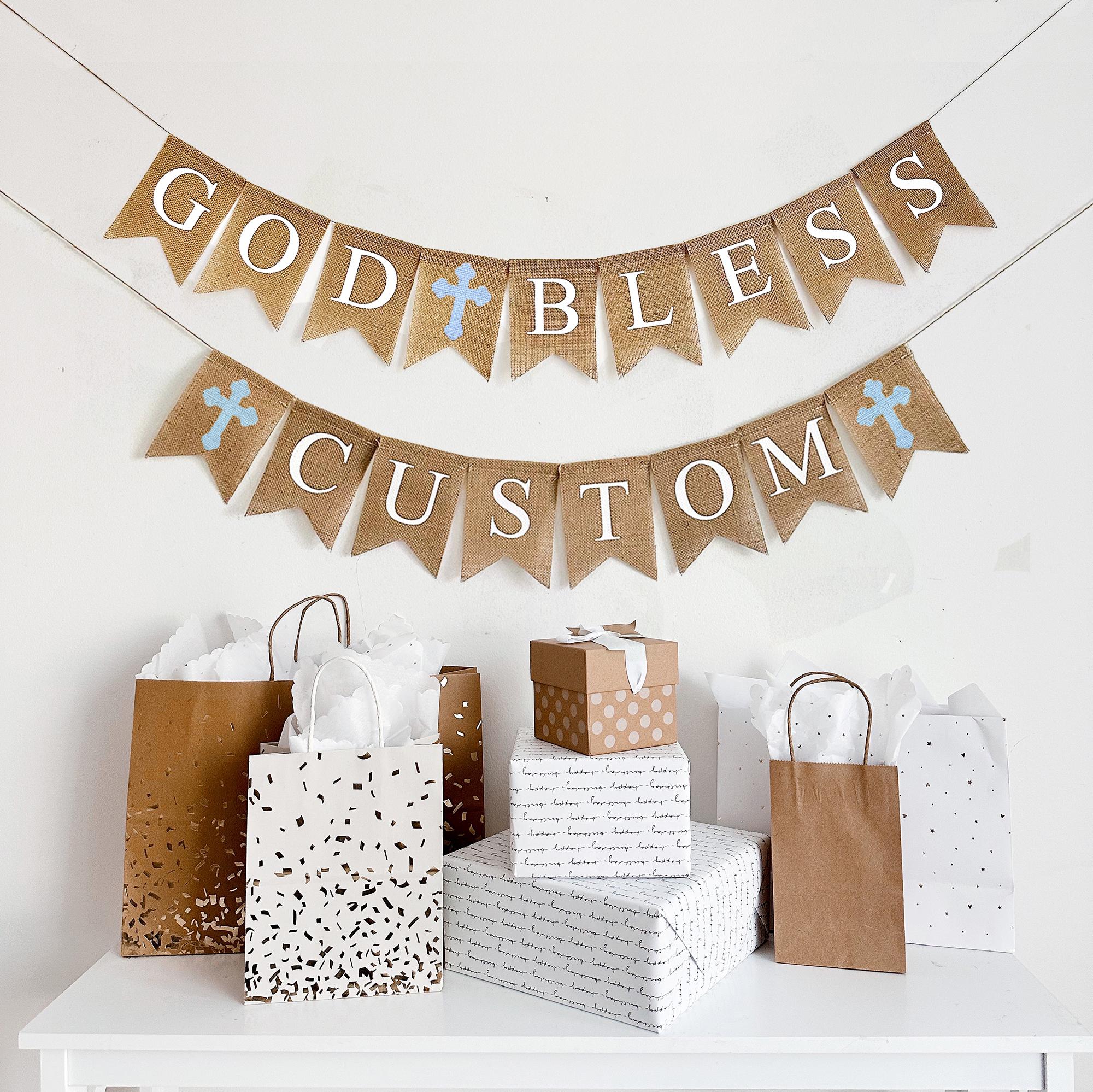 Creative Party Bandierina Battesimo: Decorazione In Carta Blu Con Scritta "On Your Christening" - 3
