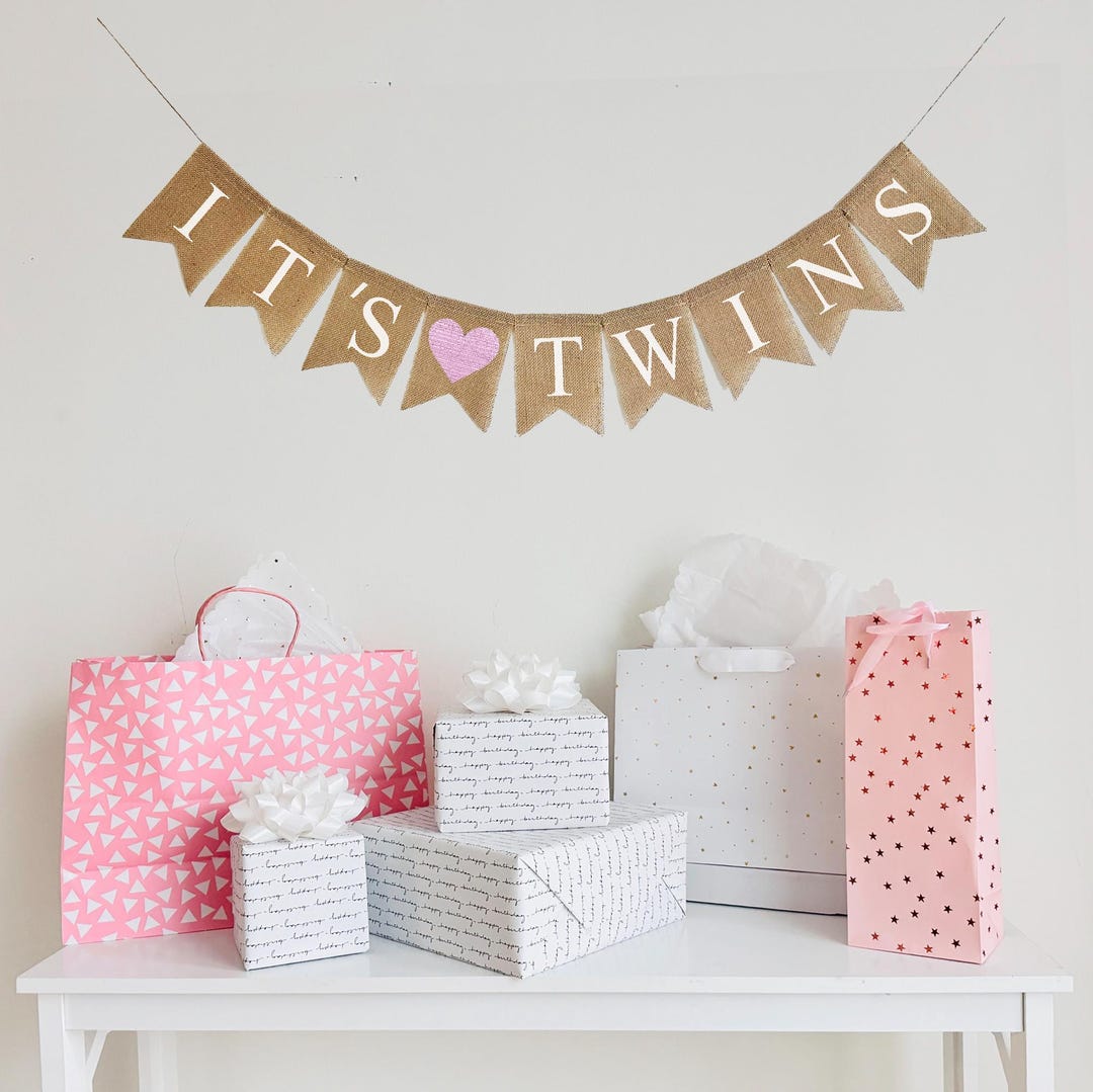 Rustikales Jute-Banner Für Zwillinge – 2 M Lang, 13 X 18 Cm Flaggen – Für Babyparty & Geburtstagsdeko
