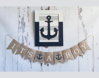 It's A Boy Banner, Nautical Banner, Nautical Baby Shower Banner, Nautical Boy Banner, Anchor Banner, B148