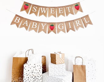 Strawberry Baby Shower Decorations | A Berry Sweet Baby is On The Way | Girl Gender Reveal | Sweet Baby Girl Banner