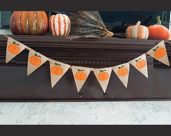 Pumpkin Banner, Thanksgiving Decor, Thanksgiving Burlap Banner,  B098