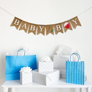 Baby Shower Decorations | Fishing Baby Shower Theme | Boy Baby Shower Decor | Little Fisherman | Boy Gender Reveal | Burlap Banner