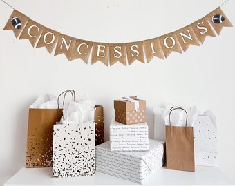 Letrero de puesto de comida, artículos para fiestas de fútbol, decoraciones para fiestas deportivas, pancarta de concesiones, decoraciones de fútbol, pancarta de arpillera
