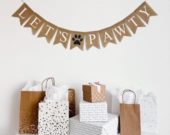 Dog Party Decorations, Let’s Pawty Banner, Puppy Birthday Party, Puppy Happy Birthday, Burlap Banner, Dog Themed Decorations
