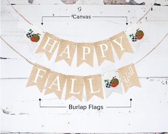 Happy Fall Yall Burlap Banner, Canvas Pumpkin Banner, Fall Banner, Fall Decor, Patterned Pumpkins, Fall Photo Prop, Happy Fall Garland B784