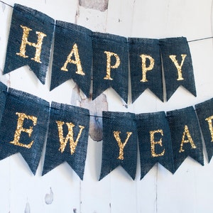 Happy New Year Banner, New Year Banner, Happy New Year Burlap Banner, 2024 Sign, B155 image 4