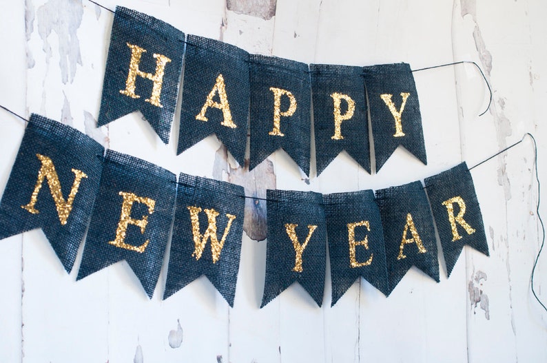 Happy New Year Banner, New Year Banner, Happy New Year Burlap Banner, 2024 Sign, B155 image 4