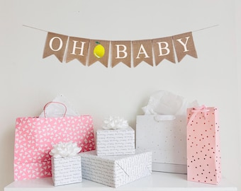 Lemon Themed Baby Shower, Baby Shower Decorations, Oh Baby Banner, Baby Announcement, Lemonade Party Theme, Burlap Banner
