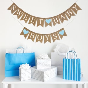 Twin Boys Baby Shower | Twin Baby Shower Themes | Baby Boy Shower Decorations | Blue Gender Reveal Party | Burlap Banner