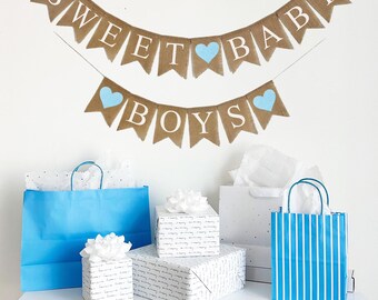 Twin Boys Baby Shower | Twin Baby Shower Themes | Baby Boy Shower Decorations | Blue Gender Reveal Party | Burlap Banner