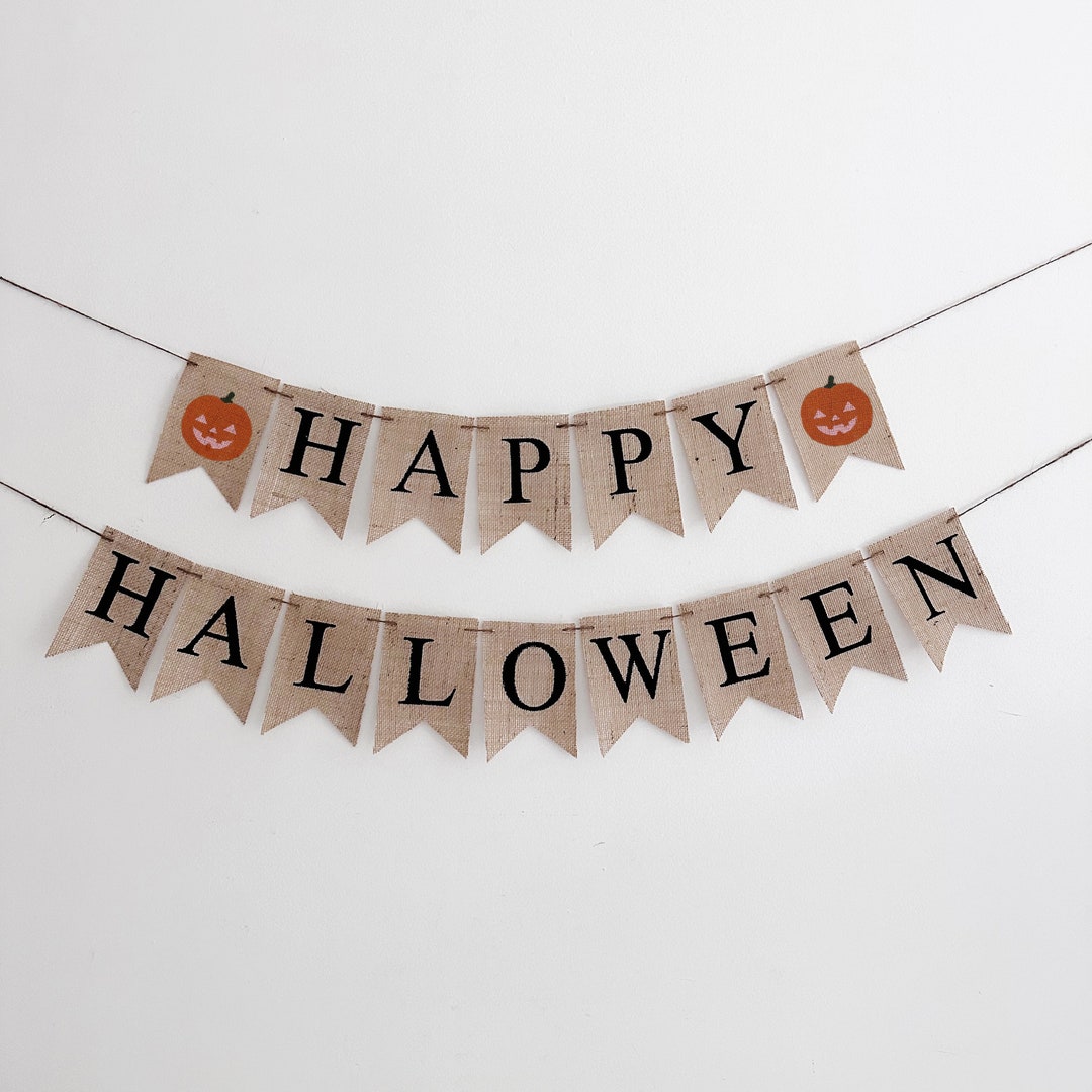 Happy Halloween Burlap Banner - Rustic Halloween Party Decor For Mantle, Door, Or Wall - View #10