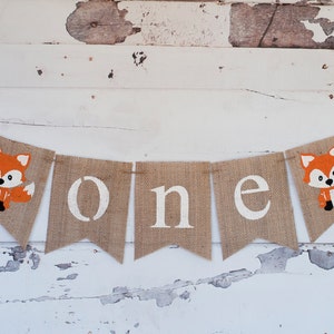 One Banner, A Fox One Banner, Fox Highchair Banner, Woodland one Banner, 1st Birthday, Woodland Banner, B291 image 2