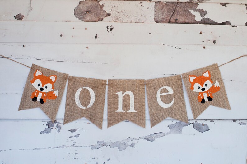 One Banner, A Fox One Banner, Fox Highchair Banner, Woodland one Banner, 1st Birthday, Woodland Banner, B291 image 2