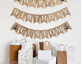 Happy Birthday Banner | Nautical Party Decorations | Anchor Banner | Boat Theme Party | Custom Banner | Nautical Garland