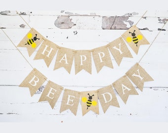 Bumble Bee Decorations, Bee Birthday Party Decorations, Happy Bee Day Banner,  B583