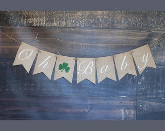 Striscione per baby shower per il giorno di San Patrizio, striscione per rivelare il genere del trifoglio, striscione Oh Baby, decorazione per baby shower per il giorno di San Patrizio, B1072