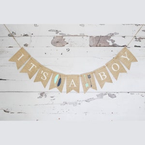 Tribal Baby Shower, Arrow Baby Shower Decoration, It&#39;s A Boy, Aztec Baby Shower Banner, Burlap Banner,  B617