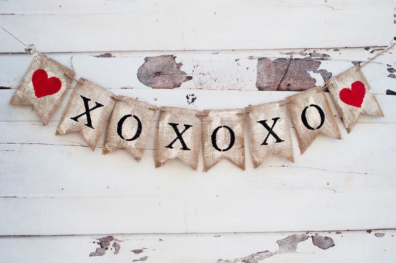 Valentine's Day Decor XOXOXO Banner Vintage Valentines image 0