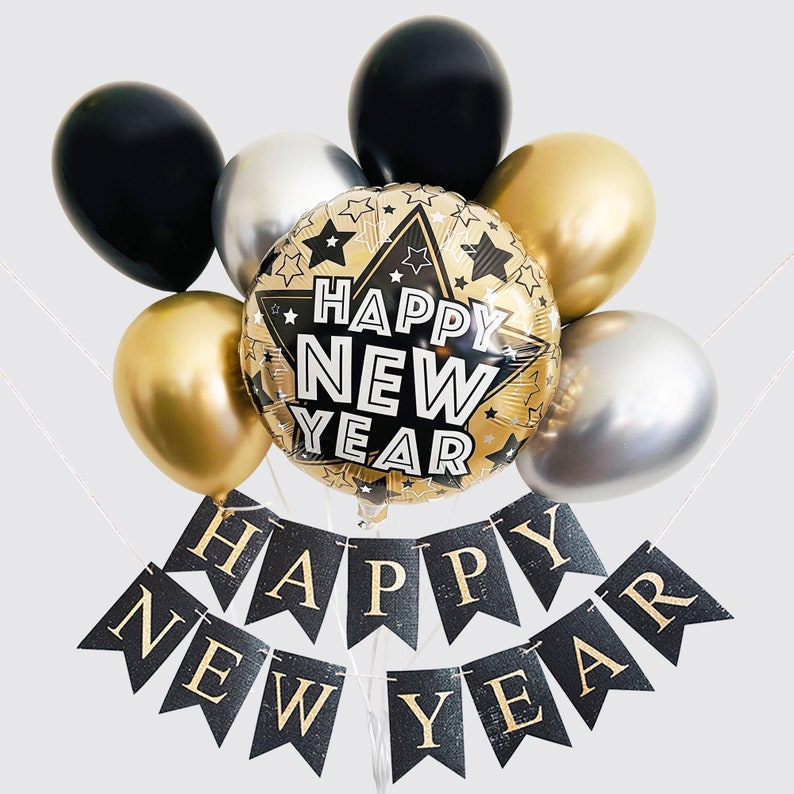 Happy New Year Banner, New Year Banner, Happy New Year Burlap Banner, 2024 Sign, B155 image 1