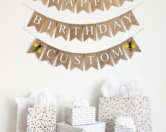 Bee Theme Birthday Party | Happy Birthday Bee | Bumblebee Decorations | Burlap Banner | Backdrop Banner | Burlap Garland