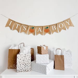 Pumpkin Baby Shower | It’s a Boy Banner | Baby Boy Shower Decorations | Gender Reveal | Baby Announcement | Fall Party Decor | Burlap Banner