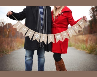 Baner Let It Snow, Baner z juty Let It Snow, Baner świąteczny, Baner z juty na Boże Narodzenie, B035
