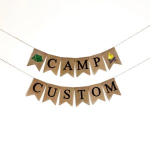 Campingbord | Decoraties voor verjaardagsfeestjes | Aangepaste banner | Ideeën voor kamperen in de achtertuin | Decoraties voor kampfeesten | Gepersonaliseerde banner afbeelding 2