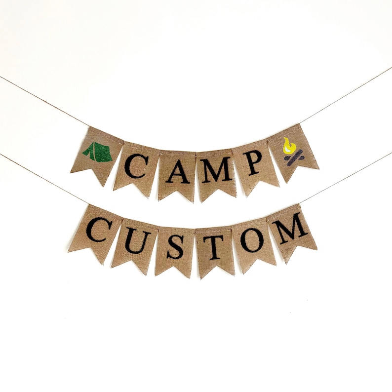 Campingbord | Decoraties voor verjaardagsfeestjes | Aangepaste banner | Ideeën voor kamperen in de achtertuin | Decoraties voor kampfeesten | Gepersonaliseerde banner afbeelding 2