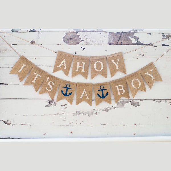 Ahoy It's A Boy Banner, Nautical Banner, Nautical Baby Shower Banner, Nautical Boy Banner,  B071