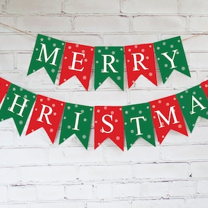 Red & Green Merry Christmas Banner, Christmas Cardstock Banner, Merry ...
