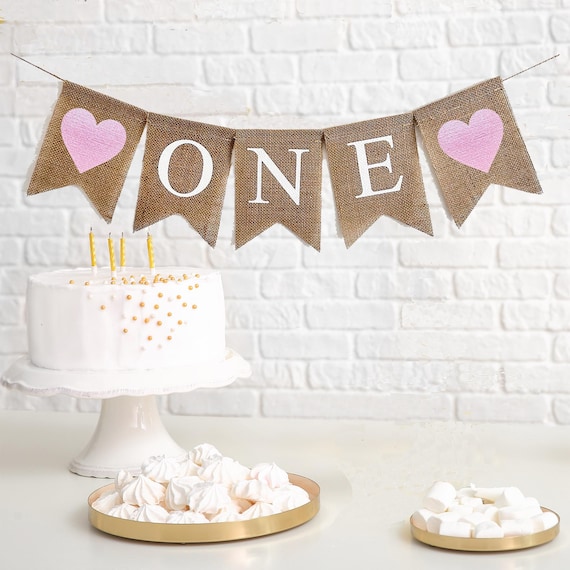 Jute-Banner "One" Zum 1. Geburtstag - 3-teilig, Je 13,5x18,8 Cm, Vorgestanzt & Fertig Montiert