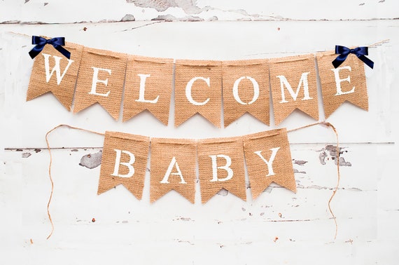 Welcome Baby Banner Navy Baby Shower Decor Welcome Baby Etsy