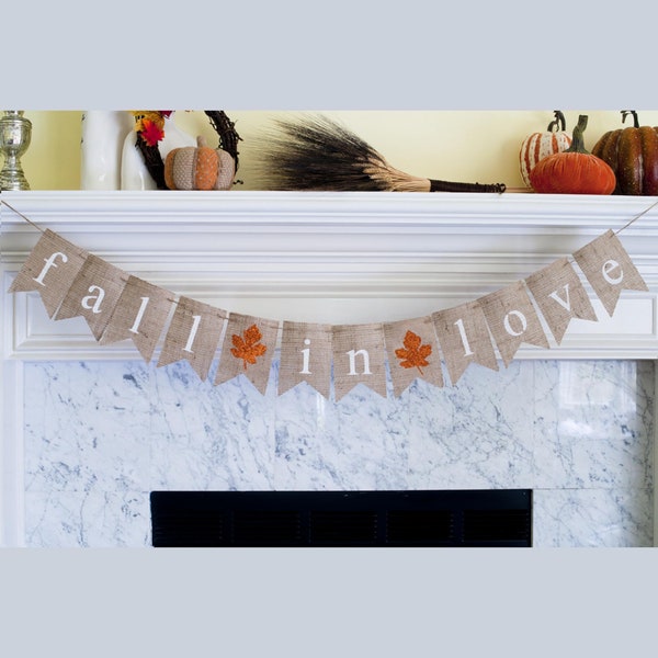 Fall in Love Burlap Banner, Fall in Love Banner, Fall Wedding Decor, Fall Decor, Fall Bridal Shower Banner, Fall Wedding Photo Prop, B153