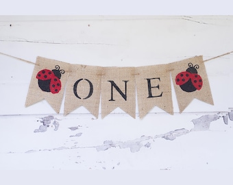 Ladybug Banner, Ladybug 1st Birthday Banner, Garden One Banner, Ladybug Burlap Banner, Ladybug Party, Girl Ladybug Banner, B314