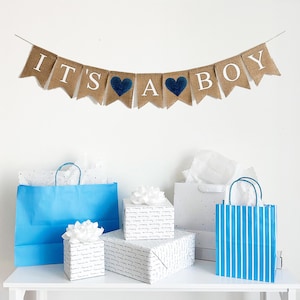 Junge-Babyparty-Dekorationen | Babymitteilung | Geschlecht offenbaren | Es ist ein Junge Zeichen | Party Girlande Herz Banner