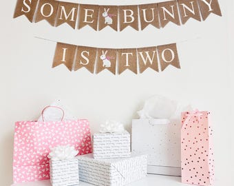 Easter Party Ideas | Spring Party Decorations | 2nd Birthday Girl | Bunny Birthday Decorations | Burlap Banner | Some Bunny Is Two |
