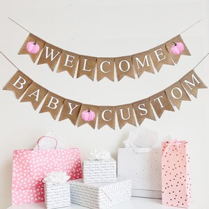 Welcome Baby Girl Banner | Pink Pumpkin Baby Shower | Fall Baby Shower Decor | Autumn Gender Reveal | Little Pumpkin Decorations
