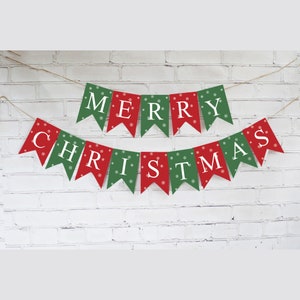 Red & Green Merry Christmas Banner, Christmas Cardstock Banner, Merry ...