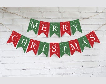 Red & Green Merry Christmas Banner, Christmas Cardstock Banner,  Merry Christmas Banner, Christmas Decor, Holiday Decor, P064