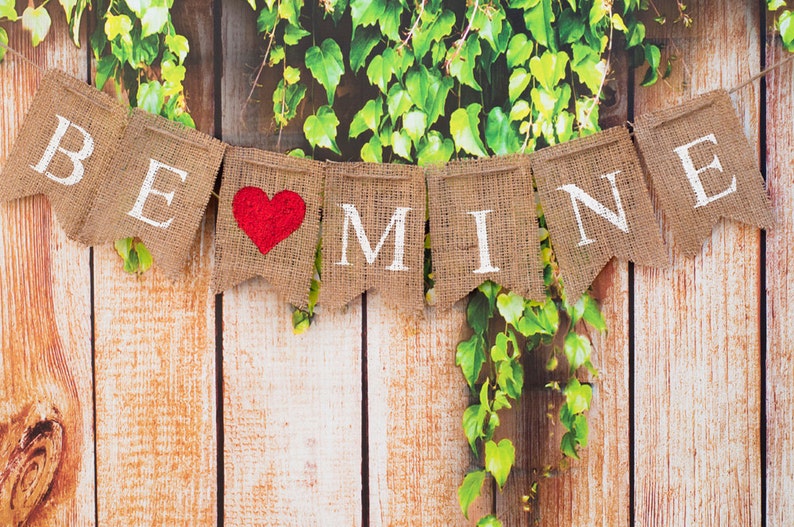 Be Mine Valentine Banner, Valentine's Day Burlap Banner, Be Mine Burlap Banner, B032 image 2