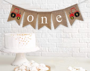 Baby Boy First Birthday | Tractor Party | 1st Birthday Decorations | Farm Party Decor | High Chair Banner | One Banner | Cake Smash Props