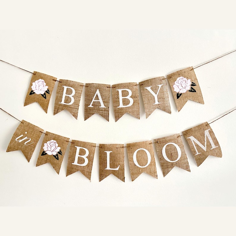 Baby Shower Banner, Baby in Bloom Banner, Floral Baby Shower Banner, Flower Shower Decorations, Burlap Banner, B1256 image 1